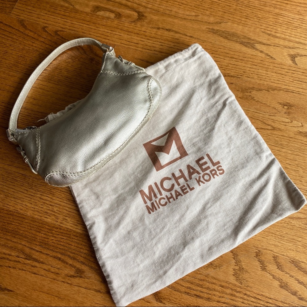 RARE Michael Kors Leather Brook like Demi Bag in Silver